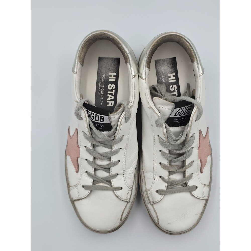Golden Goose Hi Star White Pink Star Sneakers Women's 6 EU 36 Italy Leather - Picture 5 of 9